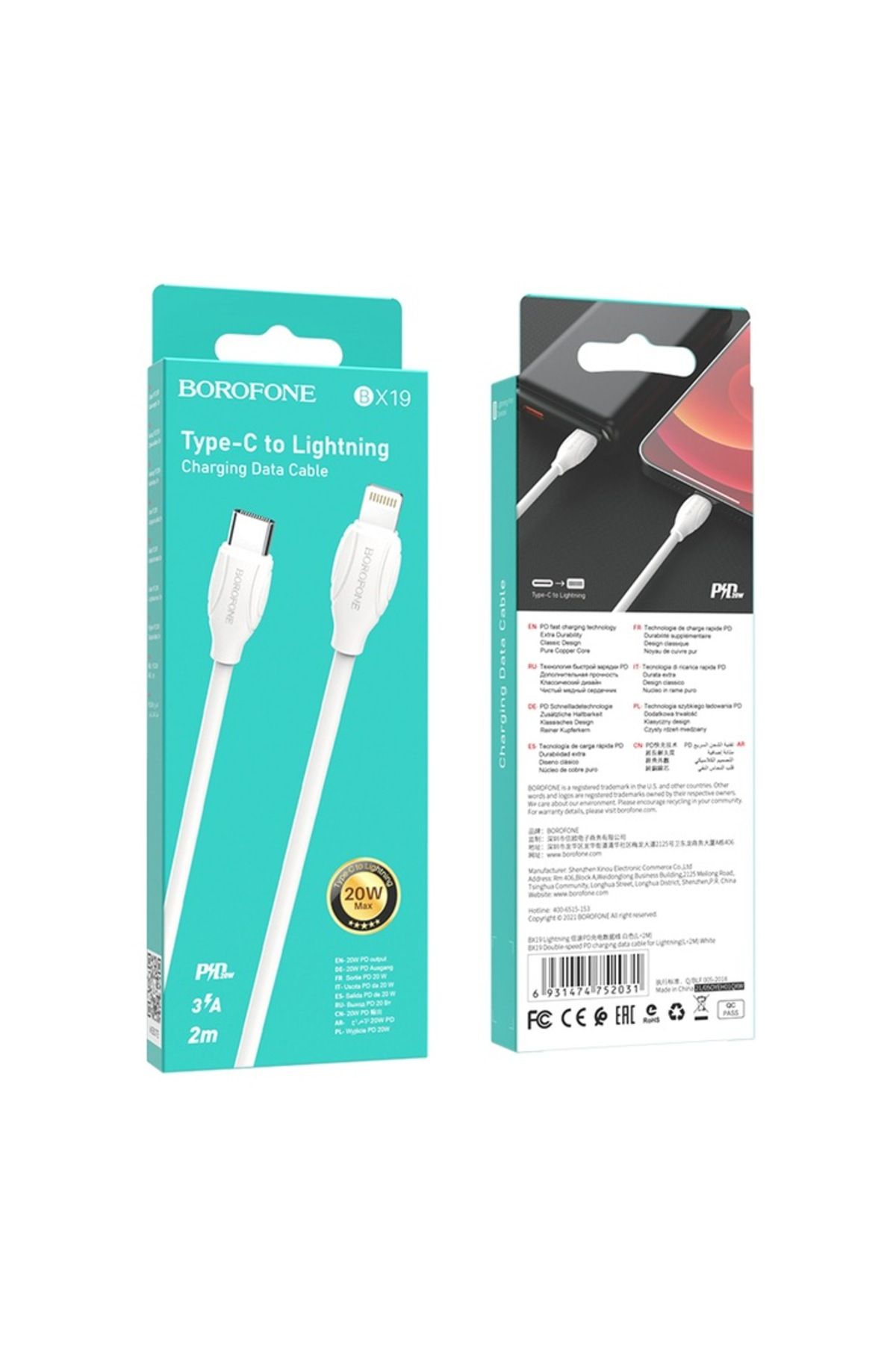 Borofone-Cablu de date și încărcare USB Type-C / Lightning USB-C pentru iPhone 14 13 12 11 Pro Max Mini 2 M - Alb 7