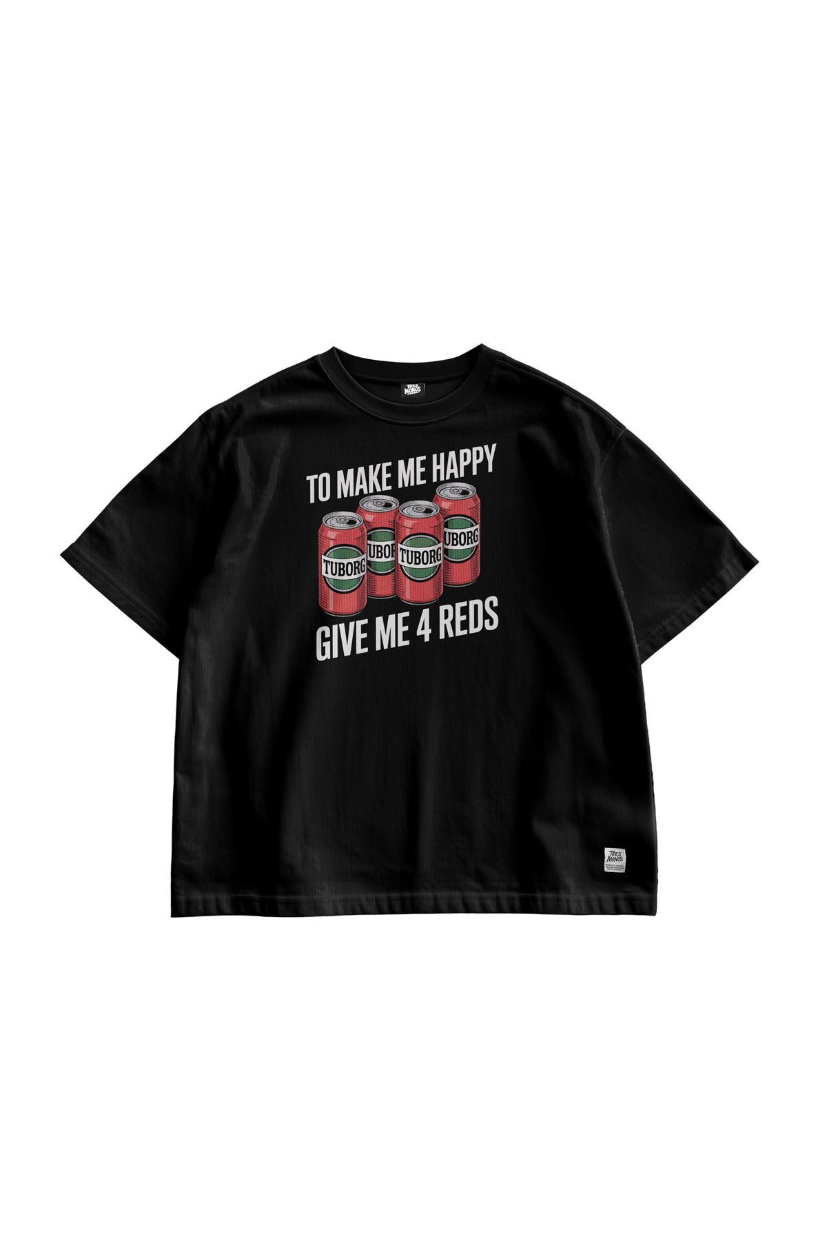 TresMonos Tuborg Red Baskılı Oversize Kısa Kesim Pamuklu Unisex Siyah Tişört