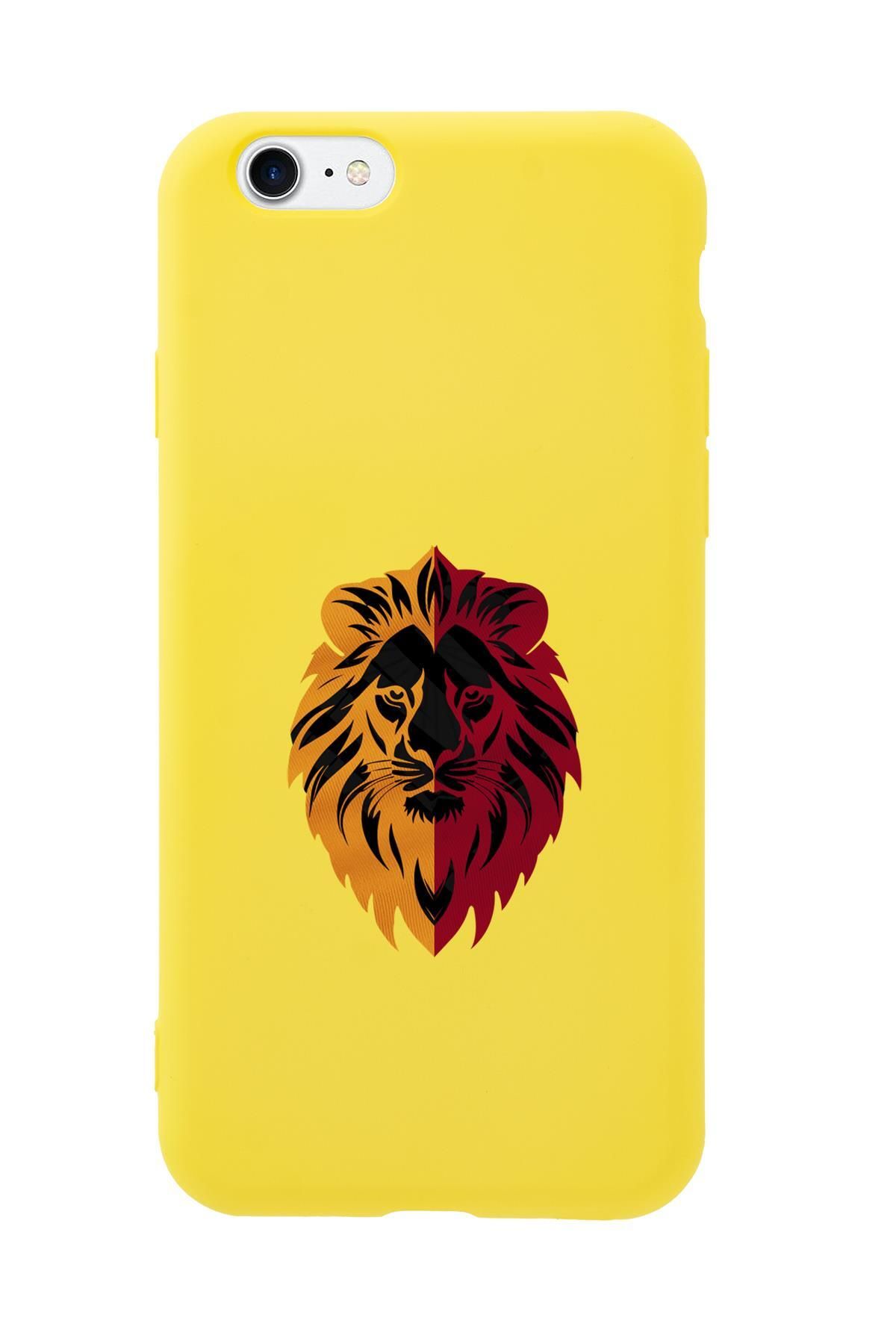 mooodcase iPhone 8 Uyumlu Sarı Kırmızı Aslan Desenli Premium Silikonlu Telefon Kılıfı