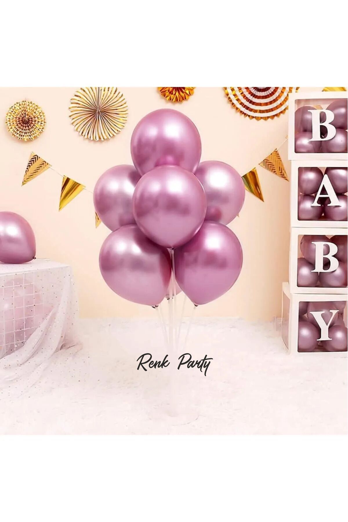 renk party Krom Pembe Balon 12 Inch 10 Adet - Chrome Balloon