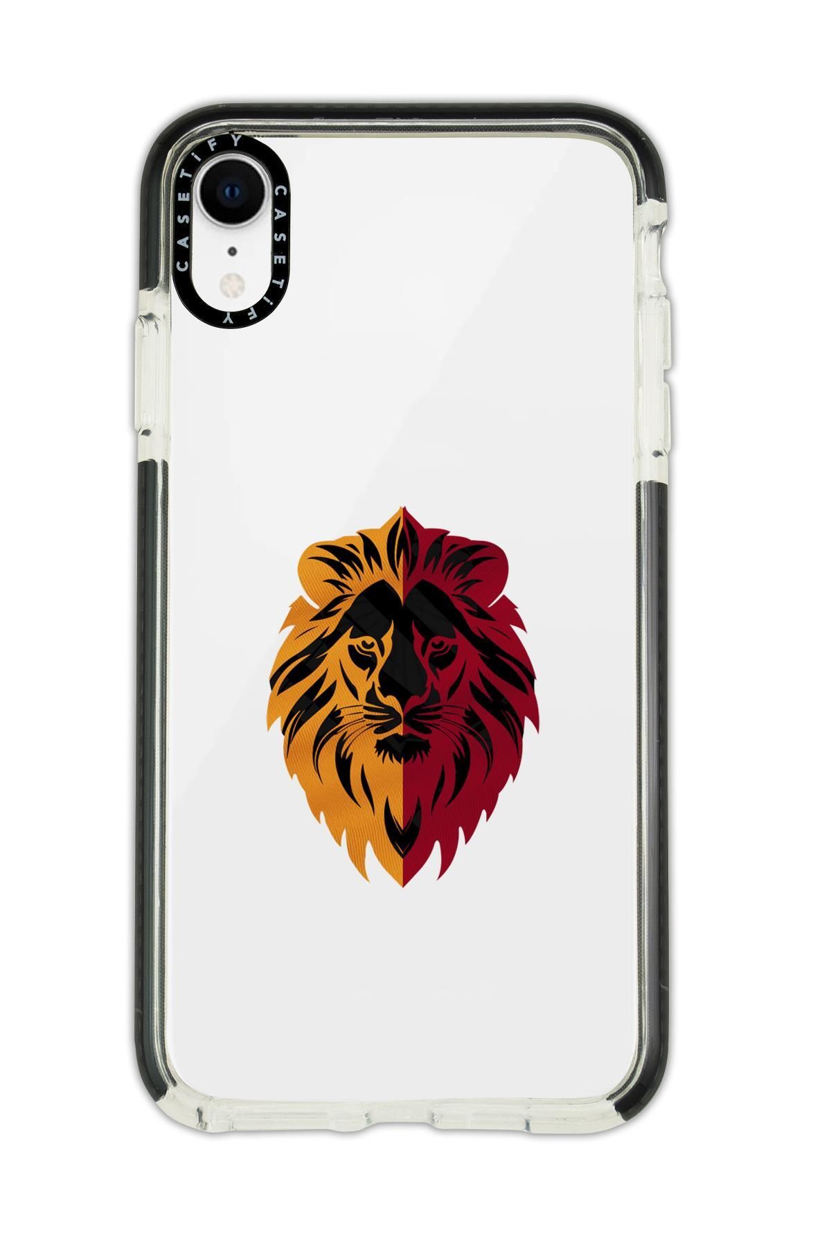 mooodcase iPhone Xr Uyumlu Casetify Sarı Kırmızı Aslan Desenli Anti Shock Premium Silikonlu Siyah Kenar Detayl