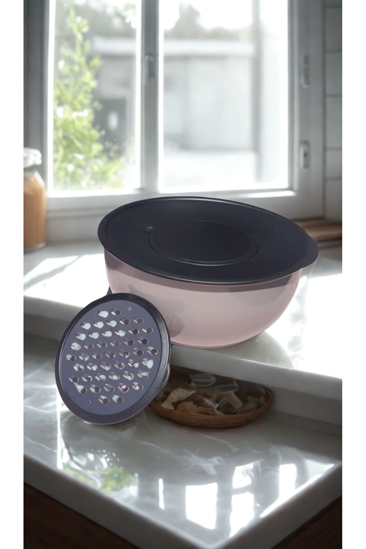 MevsimSepeti-Multi-Purpose Whisk & Grater & Storage Container – 3 in 1 Kitchen Container – Plastic Bowl Set with Lid 3