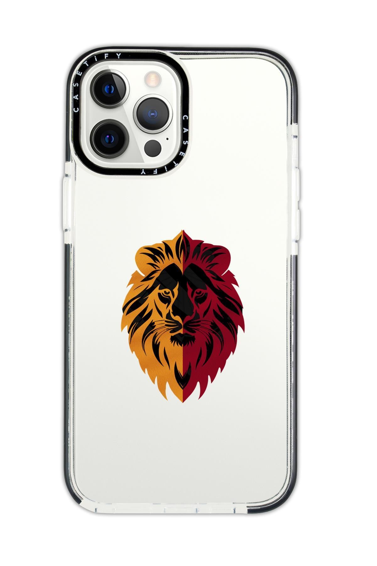 mooodcase iPhone 14 Pro Max Uyumlu Casetify Sarı Kırmızı Aslan Desenli Anti Shock Premium Silikonlu Siyah Kena