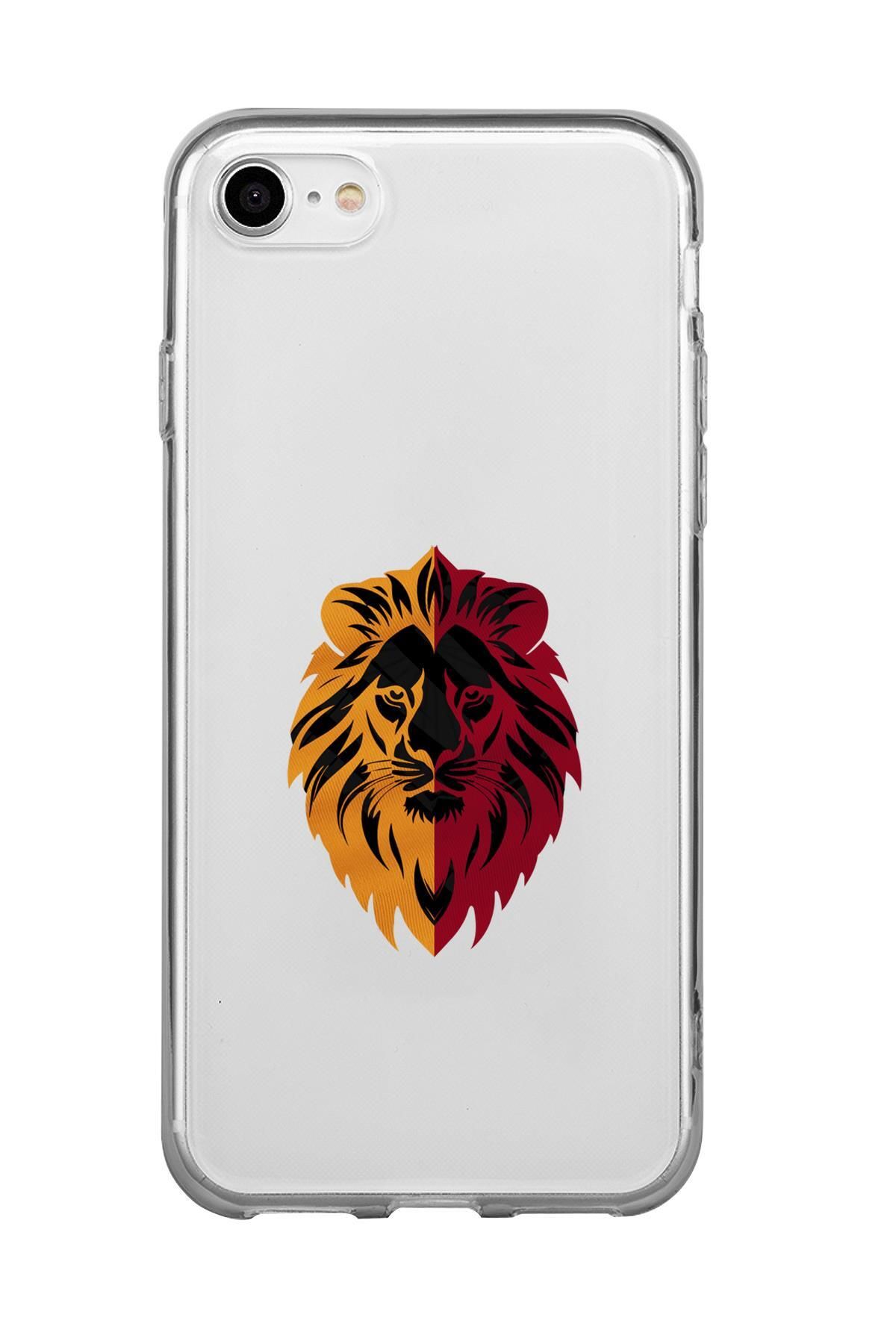 mooodcase iPhone 8 Uyumlu Sarı Kırmızı Aslan Desenli Premium Şeffaf Silikon Kılıf