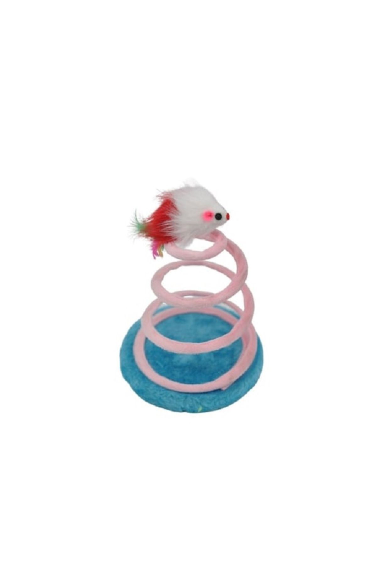 PATİSHOPYA Ahşap Tabanlı Peluş Fareli Yaylı Spiral Kedi Oyuncağı