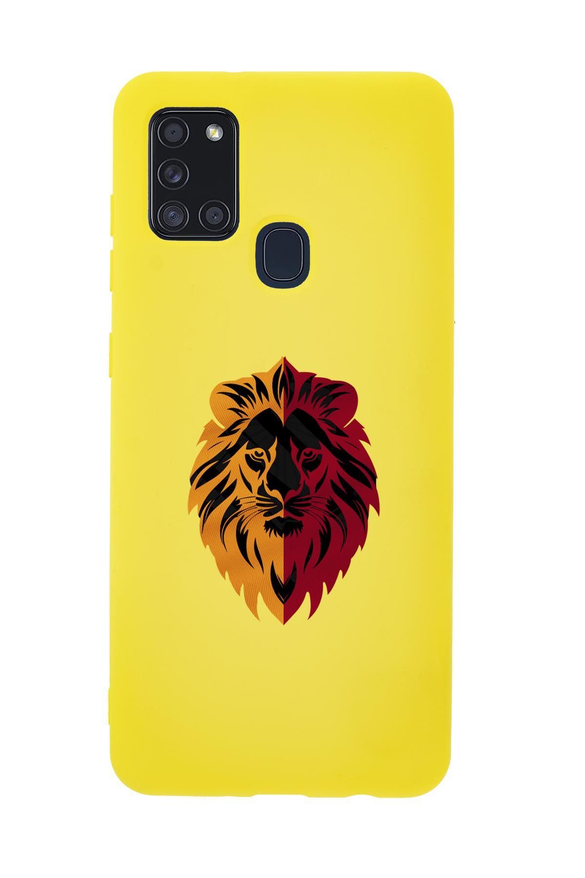 mooodcase Samsung A21S Uyumlu Sarı Kırmızı Aslan Desenli Premium Silikonlu Telefon Kılıfı