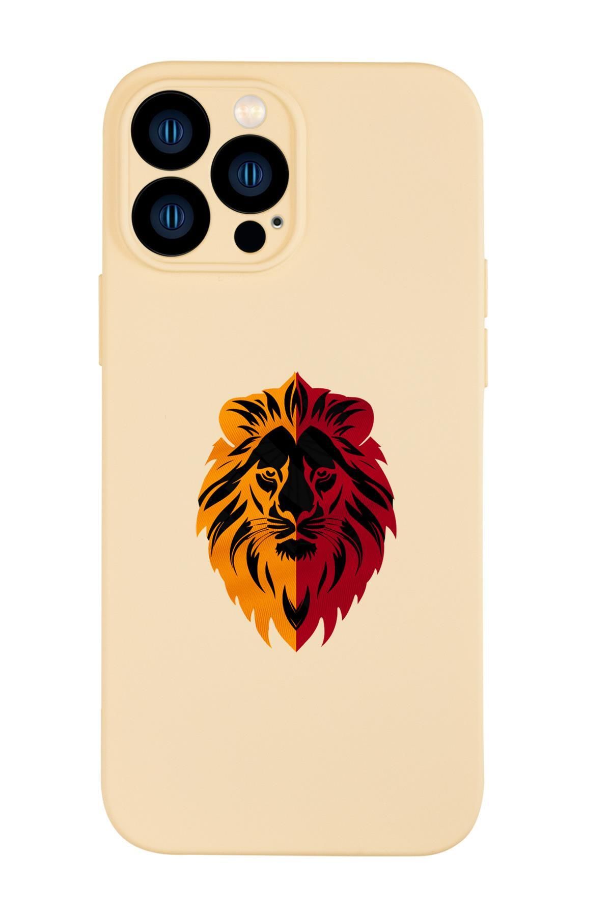 mooodcase iPhone 13 Pro Max Uyumlu Sarı Kırmızı Aslan Desenli Kamera Korumalı Premium Silikonlu Telefon Kılıfı