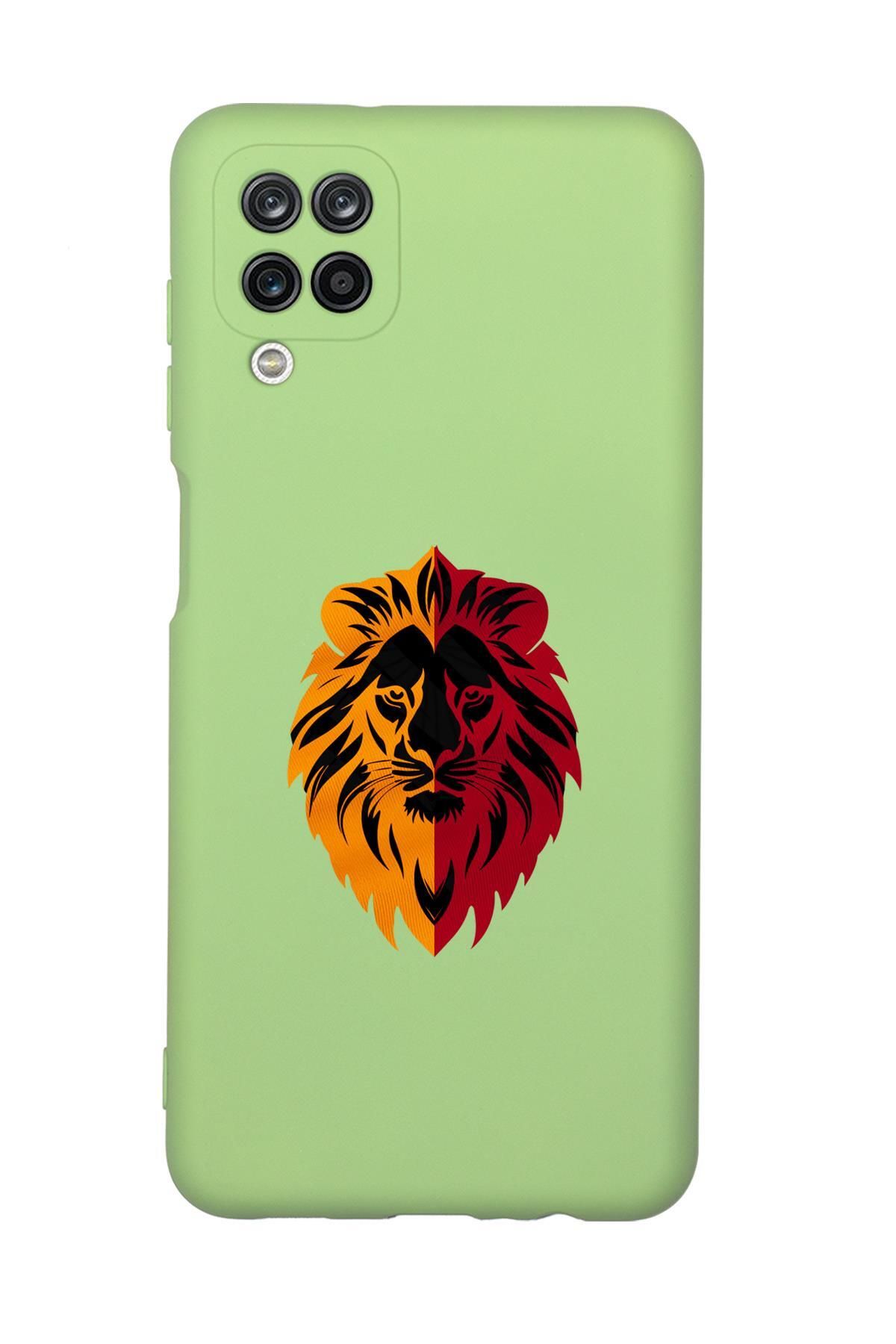 mooodcase Samsung A12 Uyumlu Sarı Kırmızı Aslan Desenli Premium Silikonlu Telefon Kılıfı