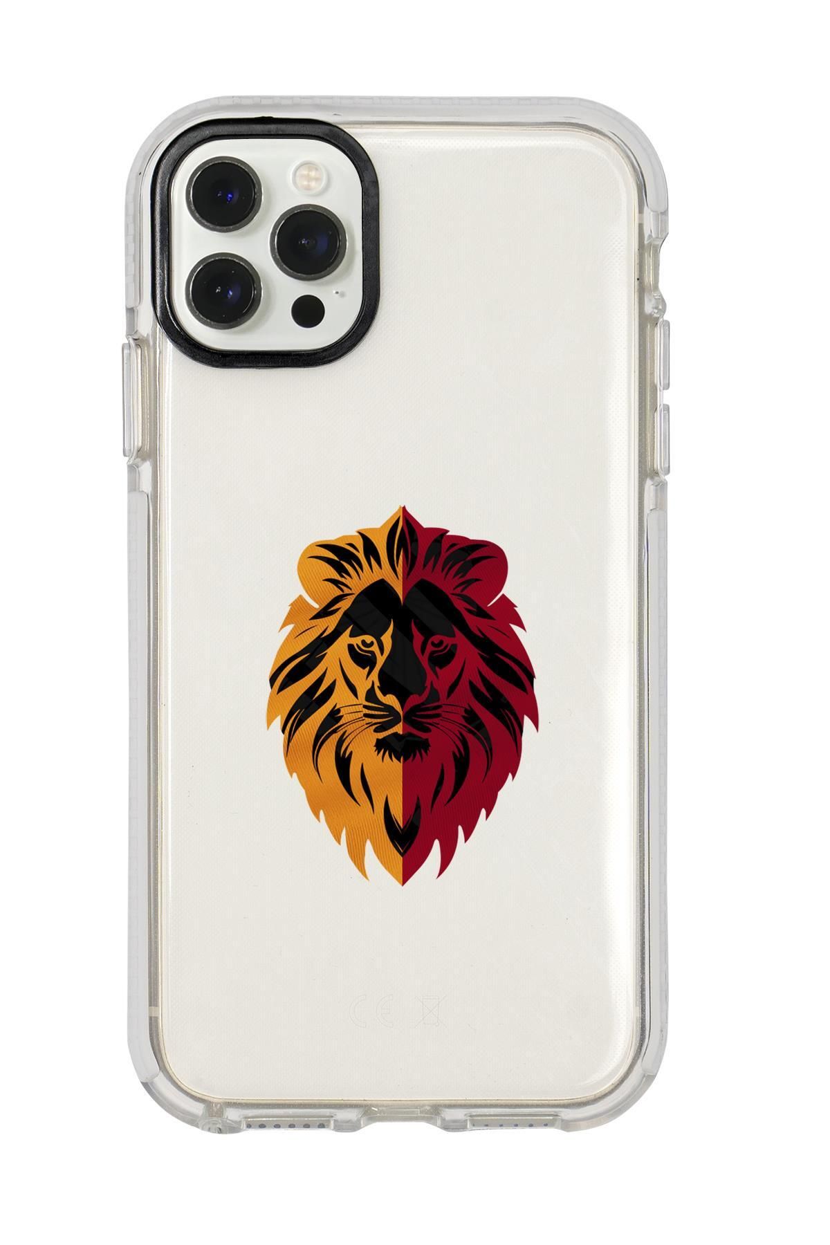 mooodcase iPhone 12 Pro Uyumlu Sarı Kırmızı Aslan Desenli Candy Bumper Silikonlu Telefon Kılıfı