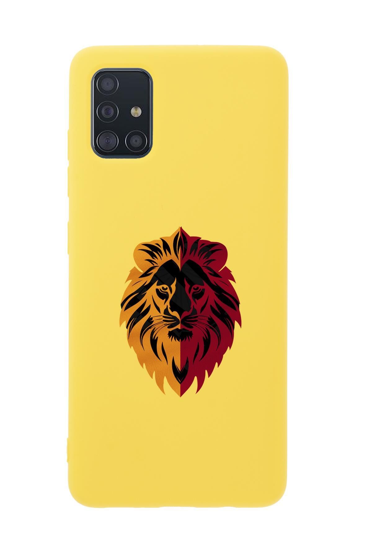 mooodcase Samsung A51 Uyumlu Sarı Kırmızı Aslan Desenli Premium Silikonlu Telefon Kılıfı
