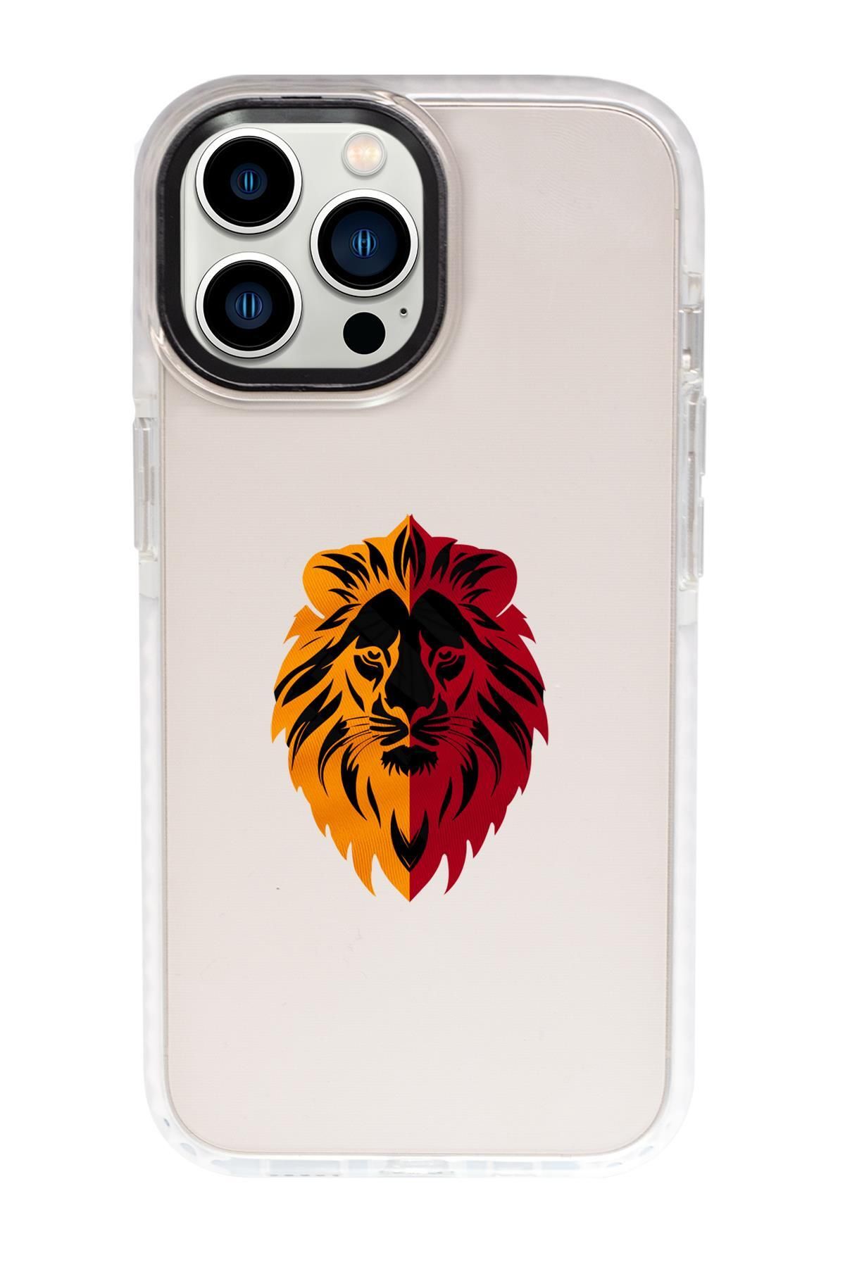 mooodcase iPhone 13 Pro Max Uyumlu Sarı Kırmızı Aslan Desenli Candy Bumper Silikonlu Telefon Kılıfı