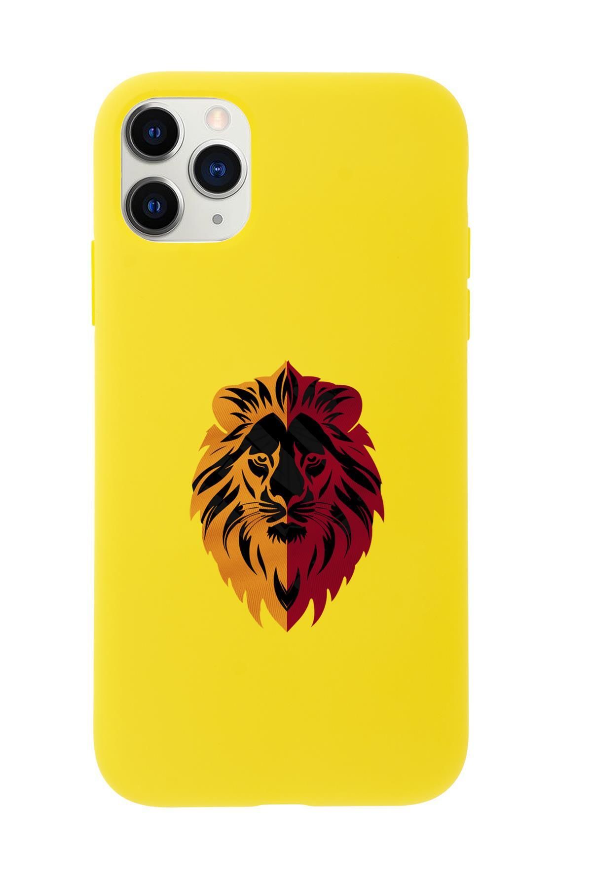 mooodcase iPhone 11 Pro Uyumlu Sarı Kırmızı Aslan Desenli Premium Silikonlu Telefon Kılıfı