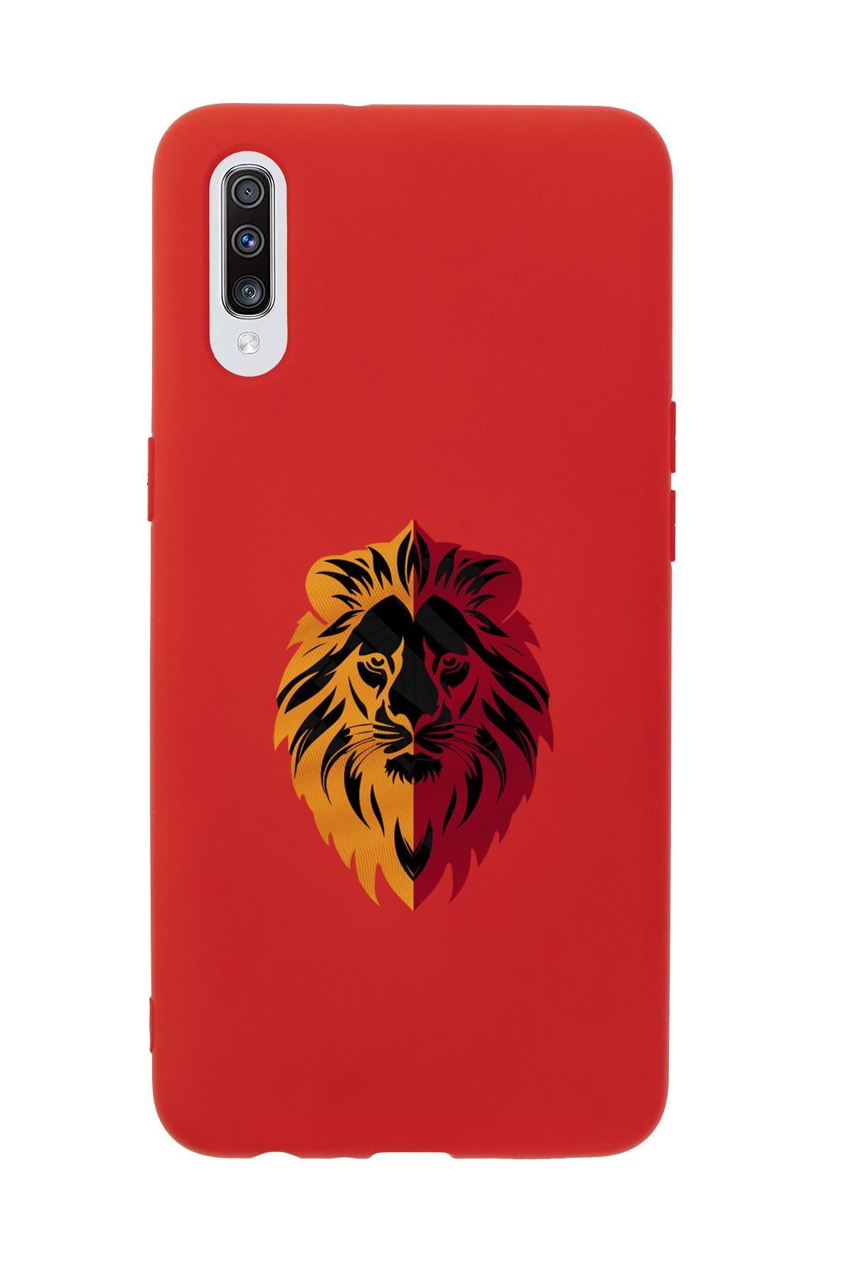 mooodcase Samsung A70 Uyumlu Sarı Kırmızı Aslan Desenli Premium Silikonlu Telefon Kılıfı