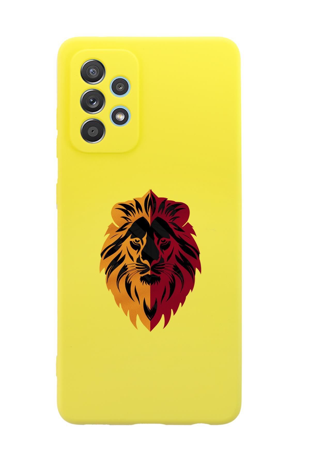 mooodcase Samsung A72 Uyumlu Sarı Kırmızı Aslan Desenli Premium Silikonlu Telefon Kılıfı