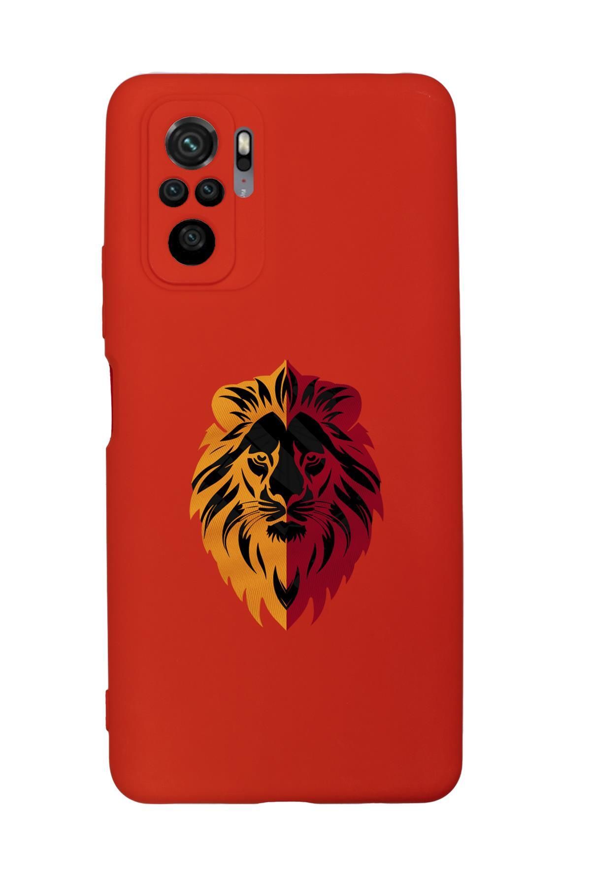mooodcase Xiaomi Redmi Note 10 Uyumlu Sarı Kırmızı Aslan Desenli Premium Silikonlu Telefon Kılıfı
