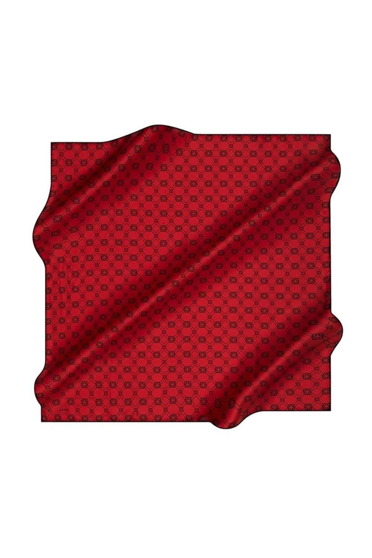 Aker Tivil İpek Eşarp 8686713-915 47484 Kırmızı-Siyah Monogram Desen