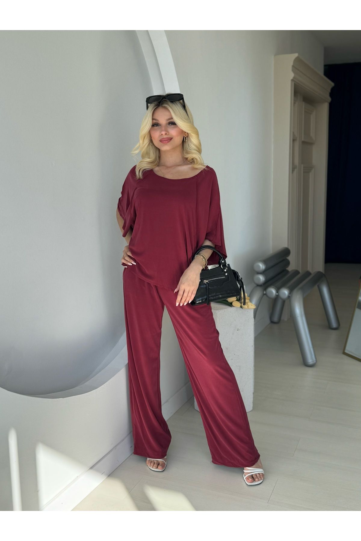FEHUBLOOM Bordo Modal Salaş Takım