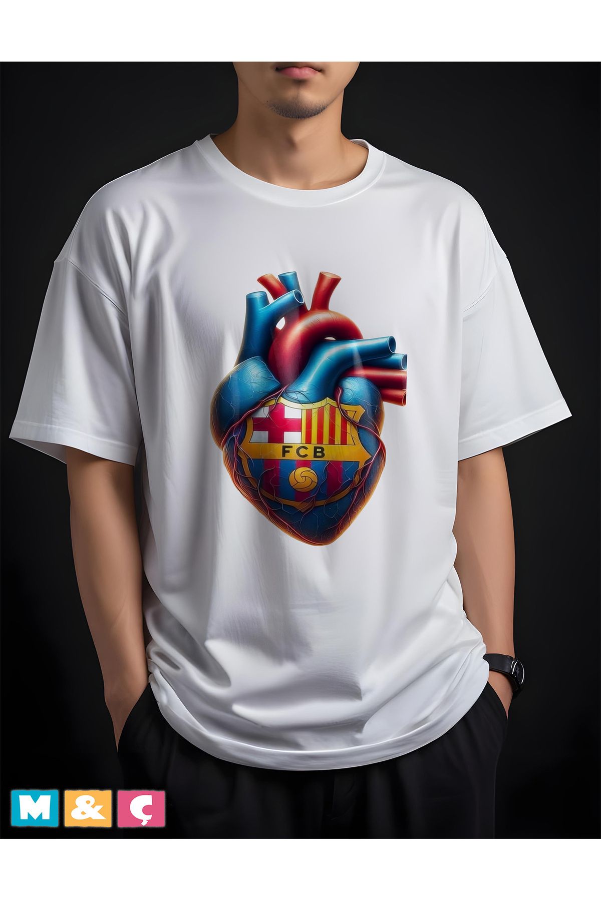 MÇ FAMİLY STORe OVERSİZE 100% PAMUKLU TİŞÖRT FCBARCELONA T-SHİRT BASKILI FORMA BEYAZ