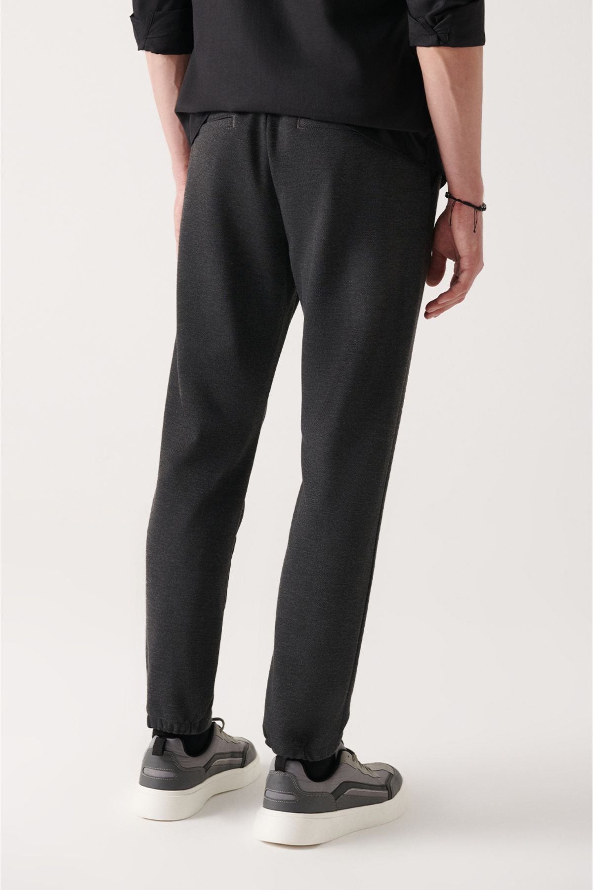 Avva-Men's Black Half Elastic Trousers A22Y3040 3