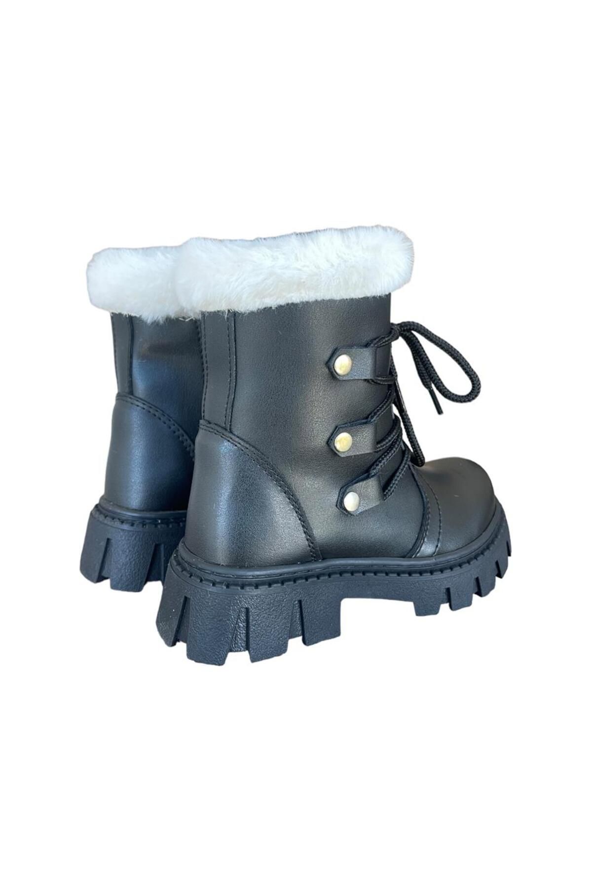 Liger-Cizme pentru fetiță cu blană cu fermoar și accesorii cu șireturi NEGRU - ALB 5