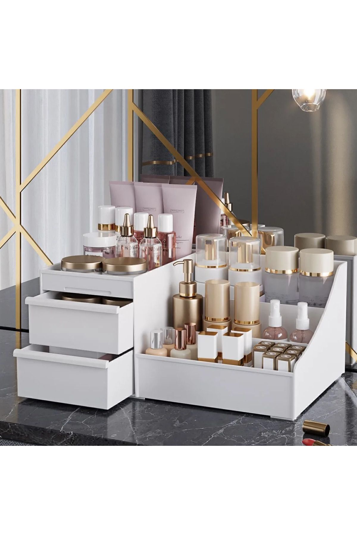 mucit home ELEGANCE Çekmeceli Çok Amaçlı Organizer Kozmetik Parfüm Krem Takı Düzenleyici