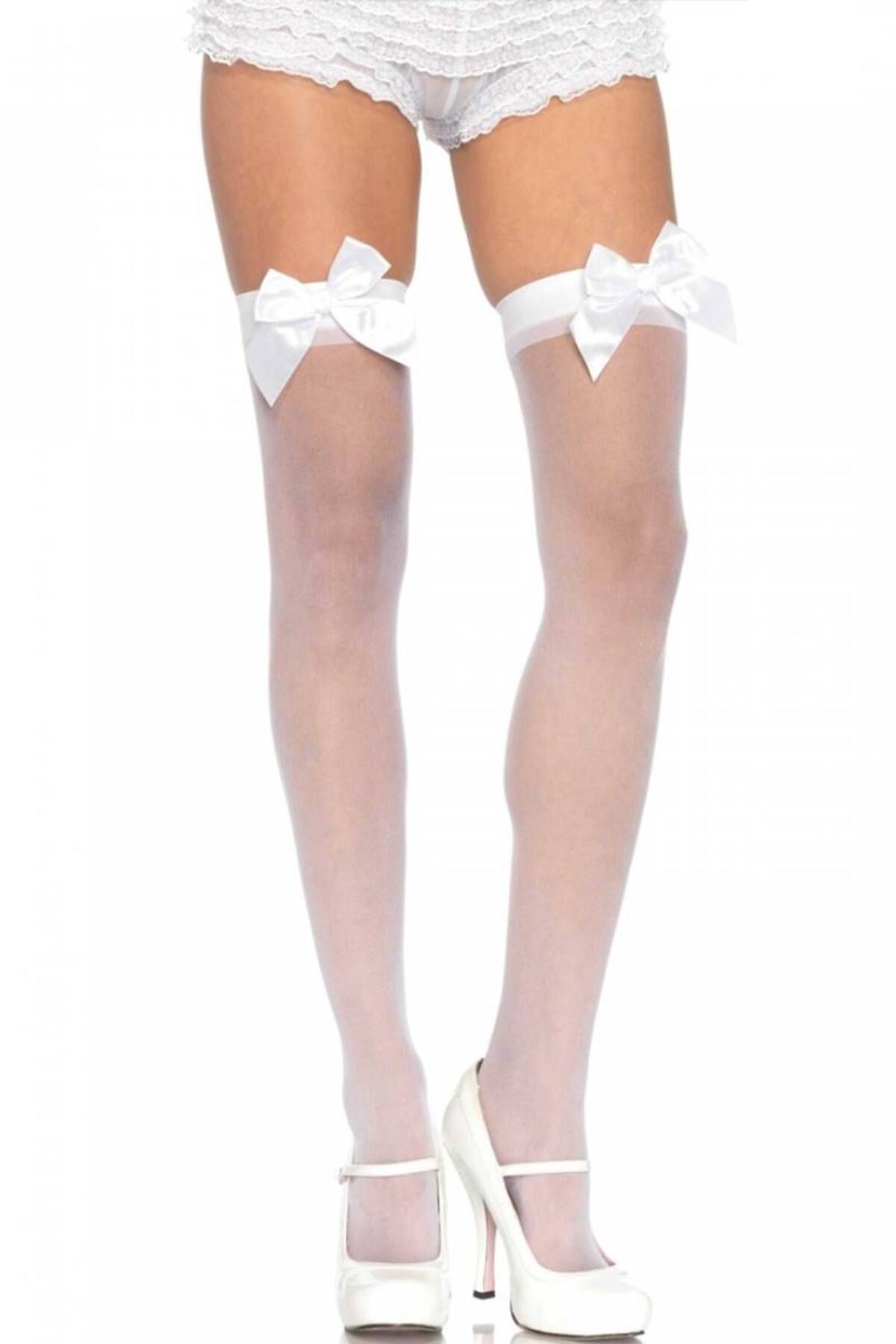 İntive Lingerie Beyaz Fiyonklu Beyaz Jartiyer Çorabı TM1212