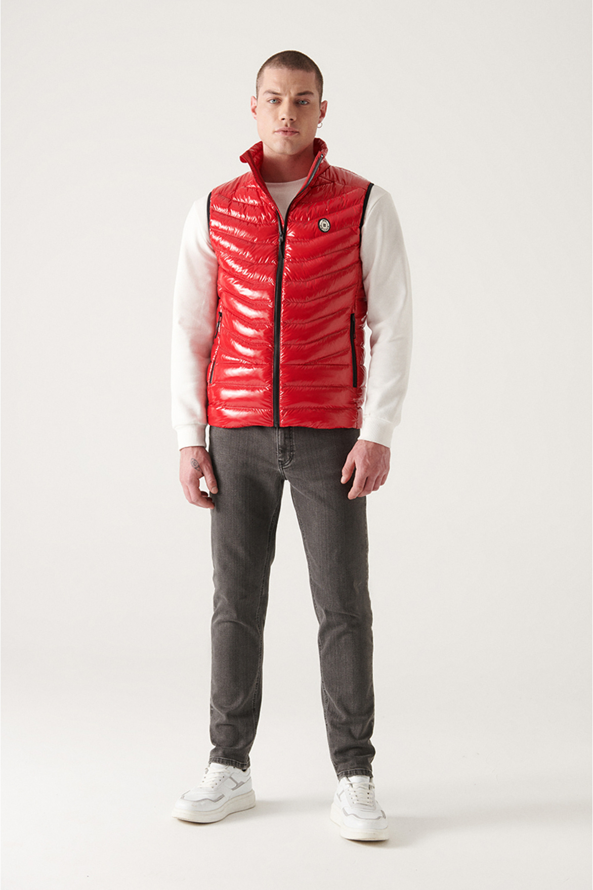 Avva-Men's Red Shiny Goose down Water Repellent Windproof Puffer Vest E 006515 6