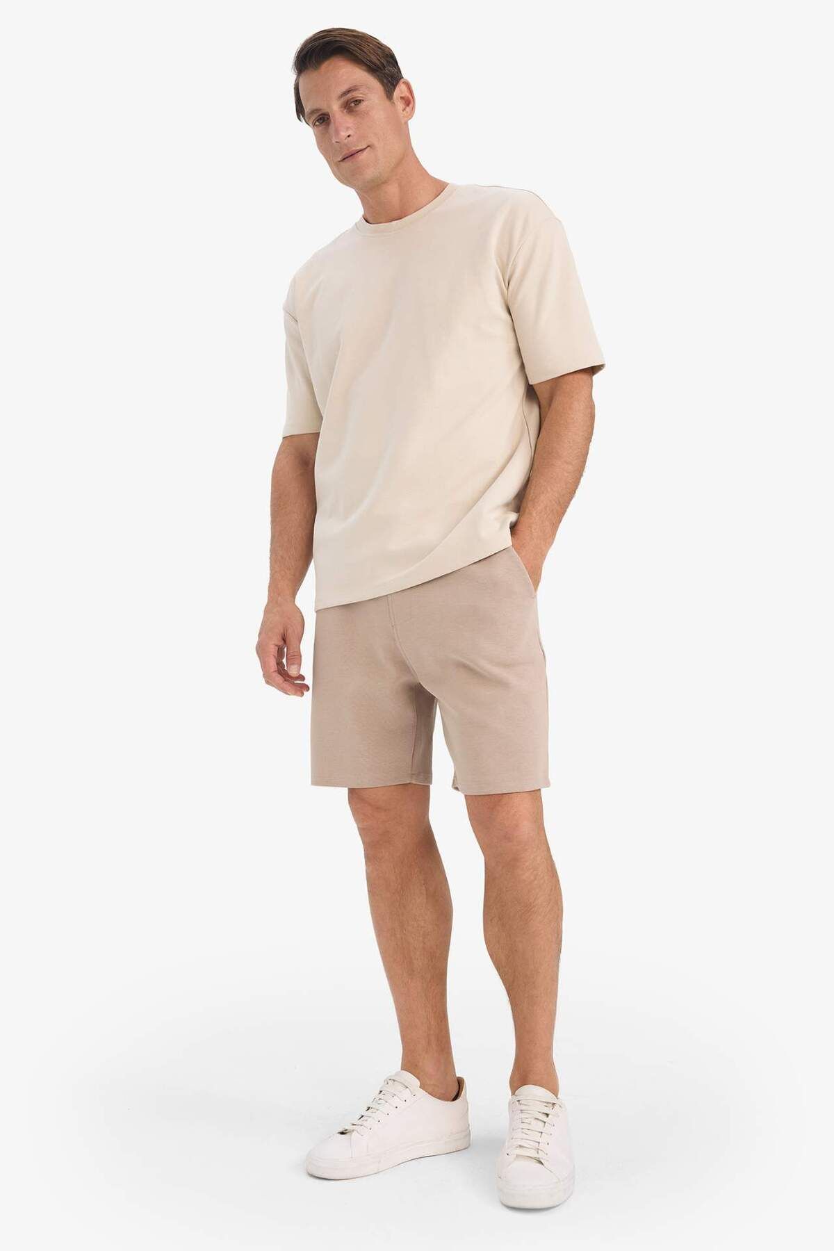 DeFacto-Men's Basic Plain Shorts with Belted Waist and Pockets E2616Ax25Sm 3