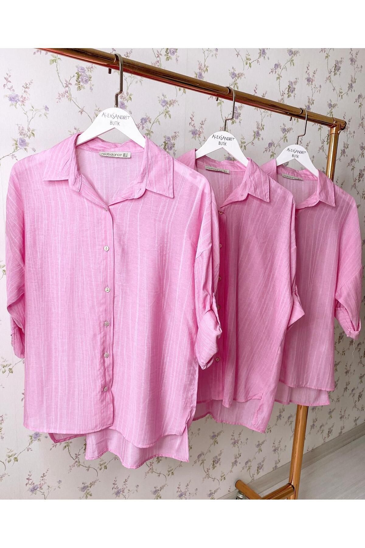 aleksandritbutik SUMMER GİRL PEMBE KADIN GÖMLEK