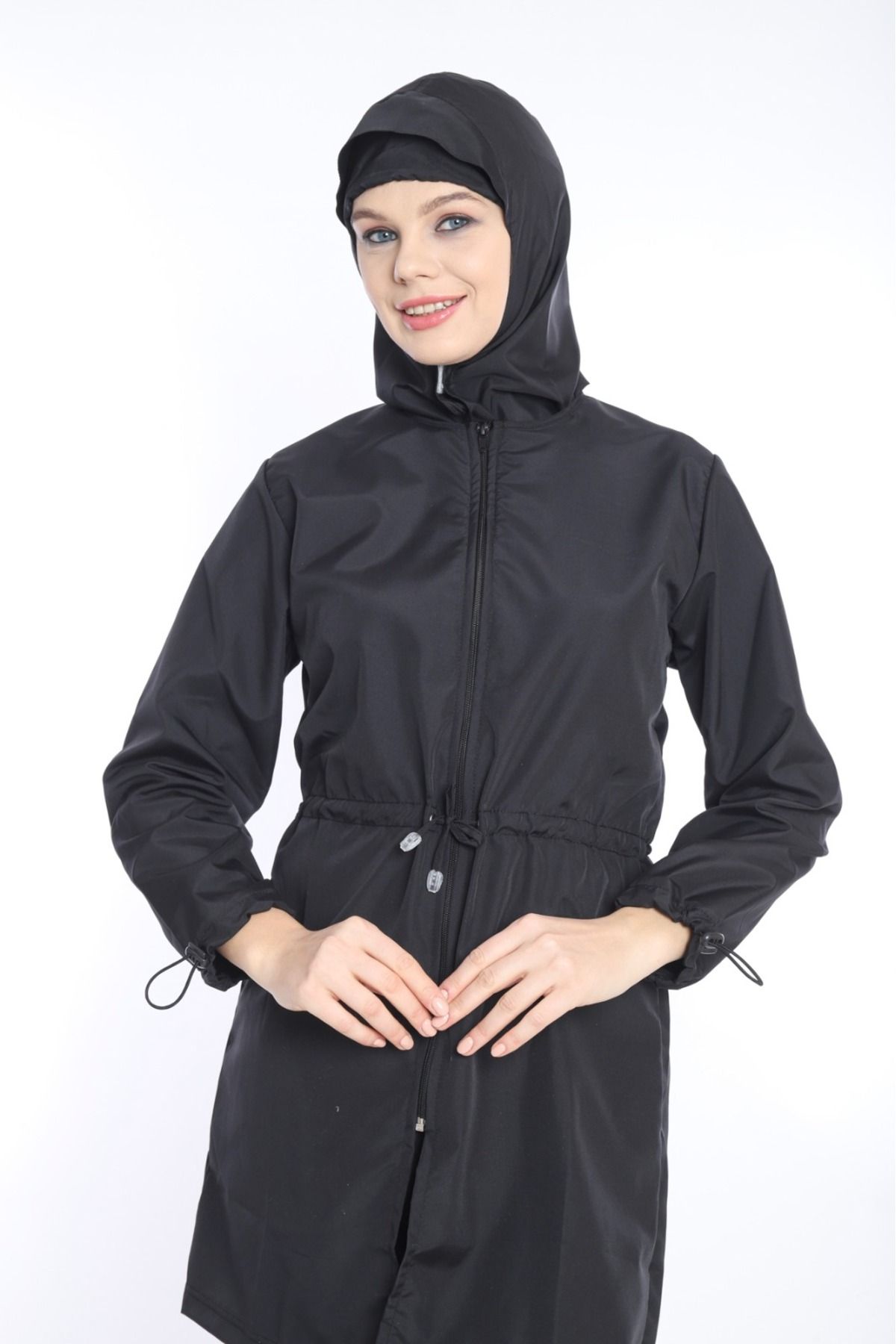 TUTUYA TEXTIL Bağlama Detaylı BATTAL BOY 4 Parça Tesettür Mayo, Fermuarlı Takım