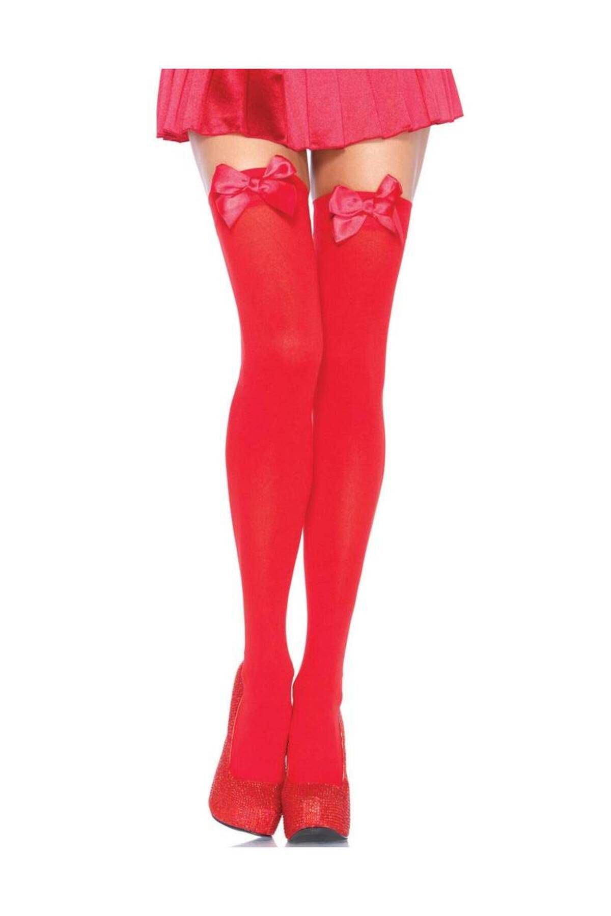 İntive Lingerie Kırmızı Fiyonklu Kırmızı Jartiyer Çorabı TM1211