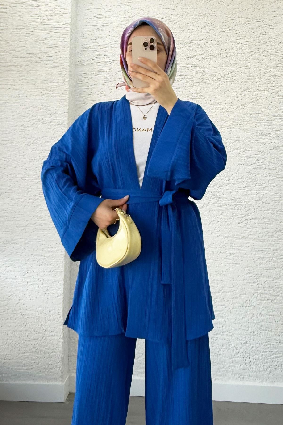 MELEK ARAZ İkili Kimono Pantolon Takım-Saks