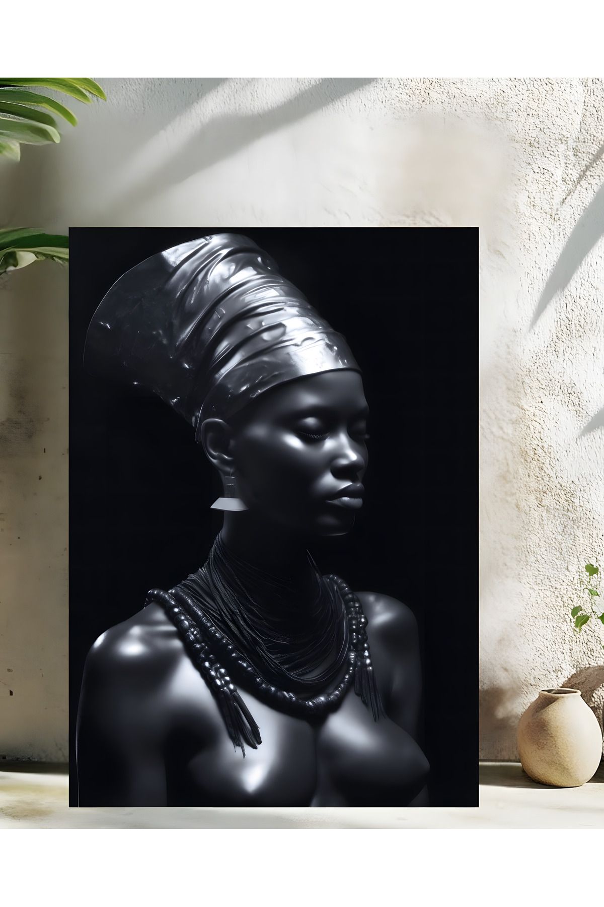 Levhane Afro Sanat Temalı Metal Tablo - Kadın Portre & Soyut Tasarım - 1 mm Alüminyum - UltraHD Baskı