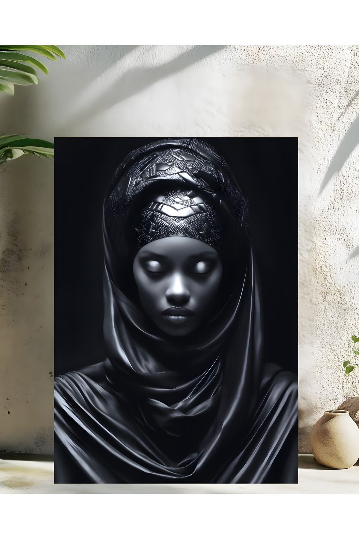 Levhane Afro Sanat Temalı Metal Tablo - Kadın Portre & Soyut Tasarım - 1 mm Alüminyum - UltraHD Baskı