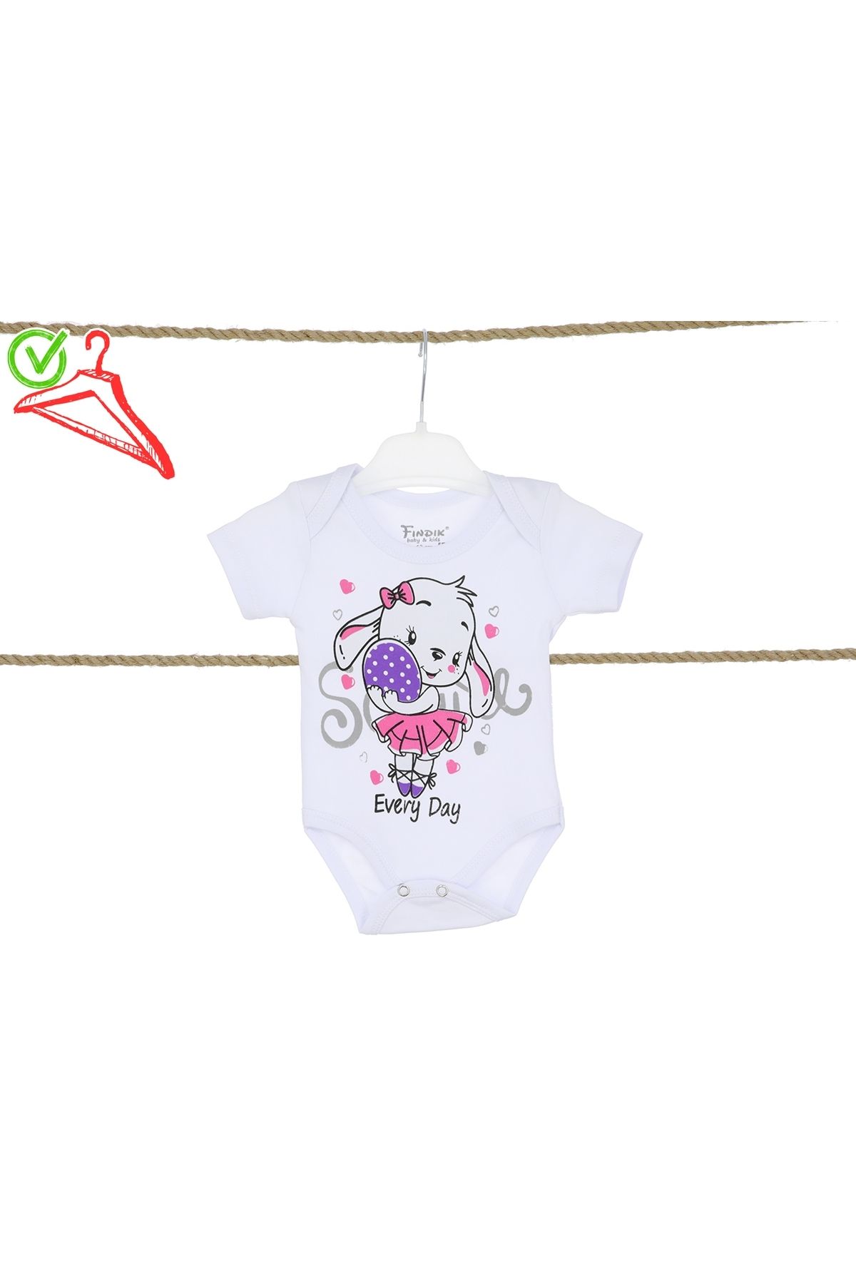 Fındık Baby&Kids Kız Bebek Kısa Kol Zıbın Body Çıtçıtlı Baskılı Beyaz/Renk