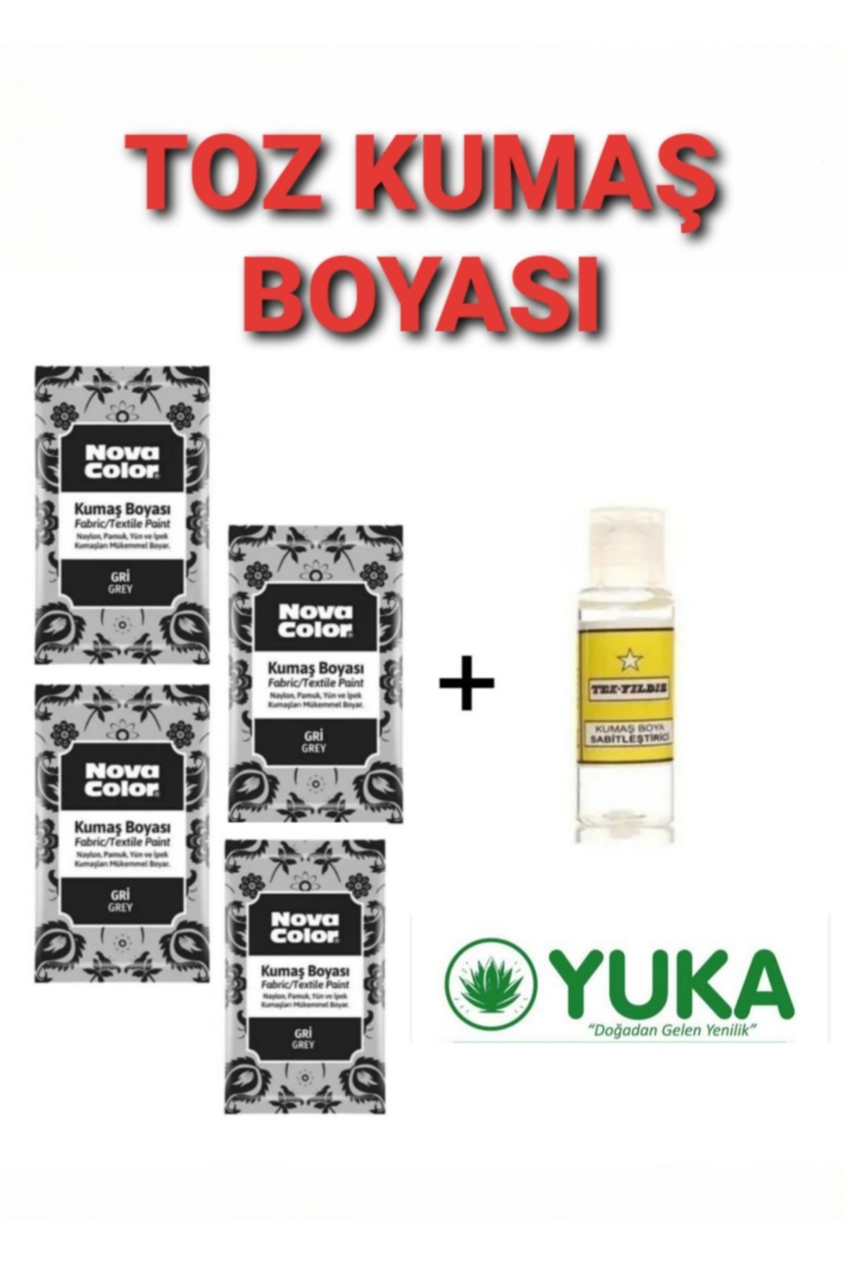 Yuka SİYAH KUMAŞ BOYASI TOZ 4 ADET + FISKE,NAYLON,PAMUK,YÜN,İPEK,KOT KUMAŞLARI İÇİN