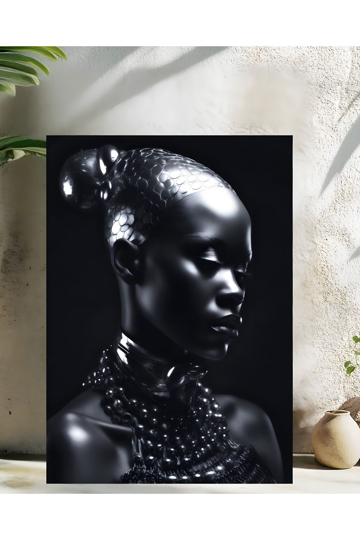 Levhane Afro Sanat Temalı Metal Tablo - Kadın Portre & Soyut Tasarım - 1 mm Alüminyum - UltraHD Baskı