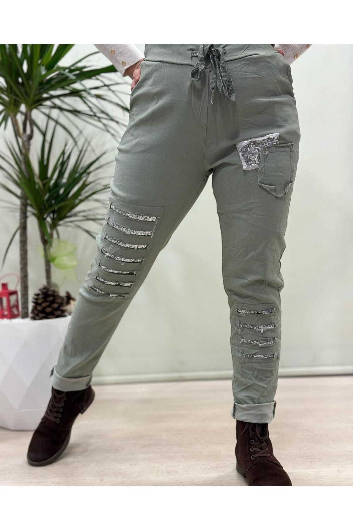 Hanımefendi Butik İtalyan Likralı Pantolon - HAKİ