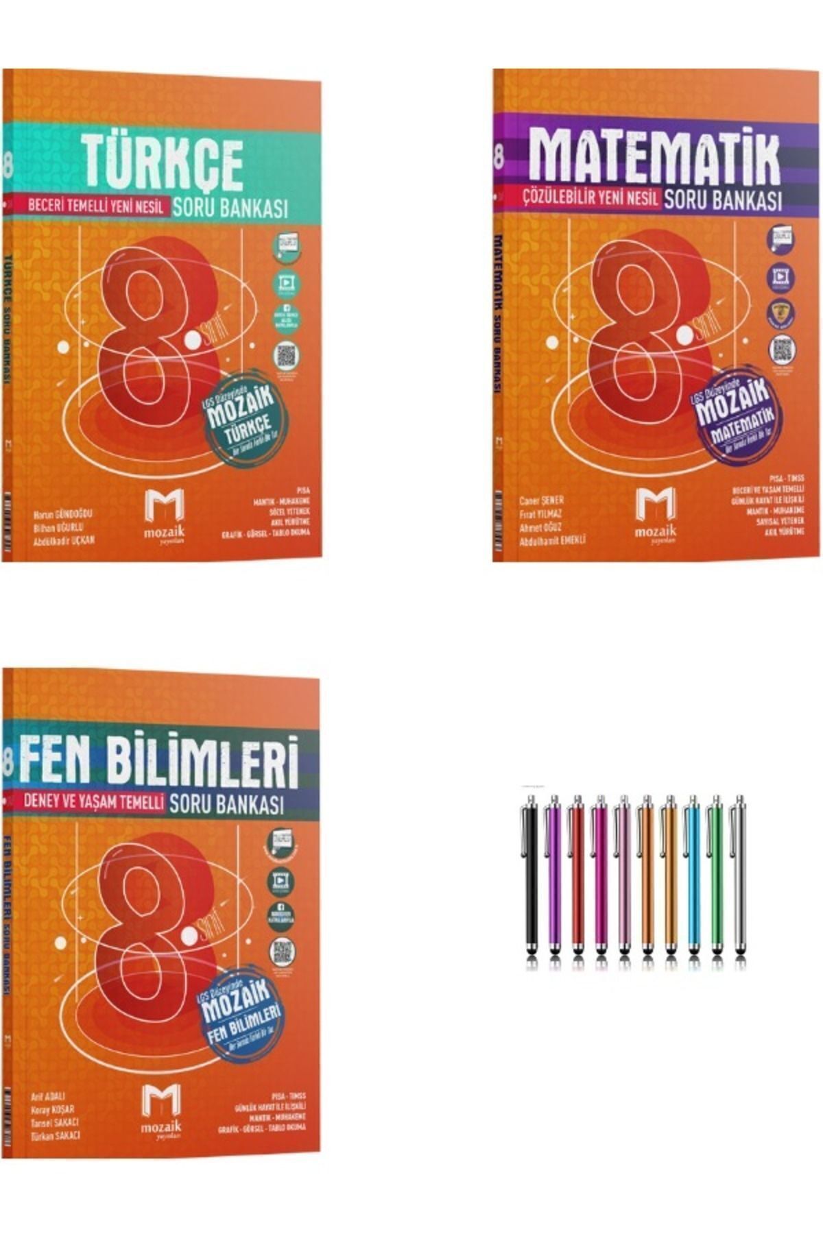 Marsis Yayınları Mozaik Müfredat 8.Sınıf Türkçe-Matematik-Fen Soru Bankası Seti+Dokunmatik Kalem