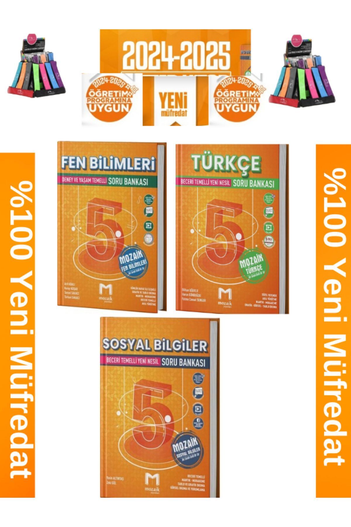 Marsis Yayınları Mozaik Müfredat 5.Sınıf Fen-Türkçe-Sosyal %100 Yeni Müfredat Soru Bankası+Kalemlik