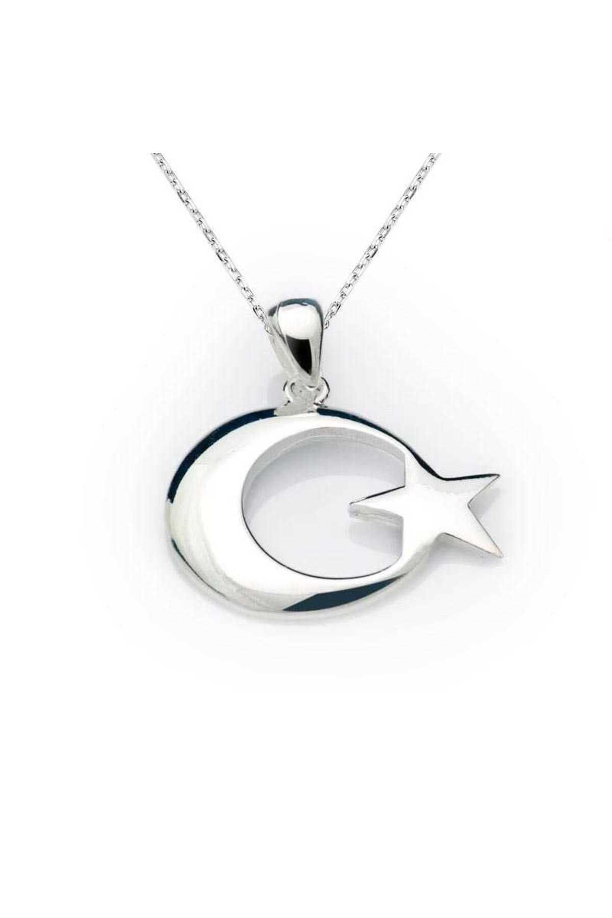ecepazarlama Gümüş Ay Yıldız Bayrak Kolye