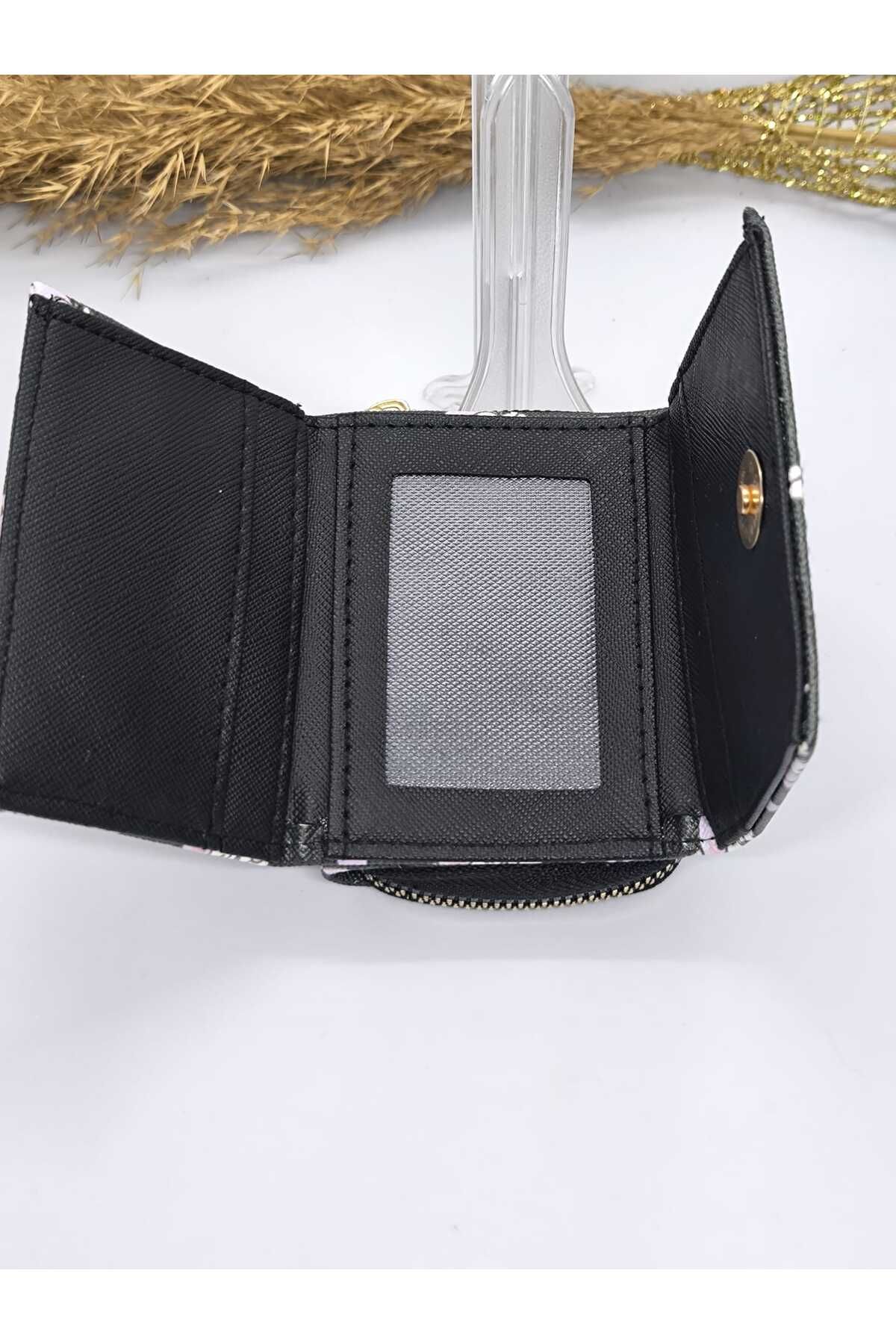 Ece Takı Aksesuar-Black Color Kuromi Pattern Wallet with Card Holder and Coin Compartment 3