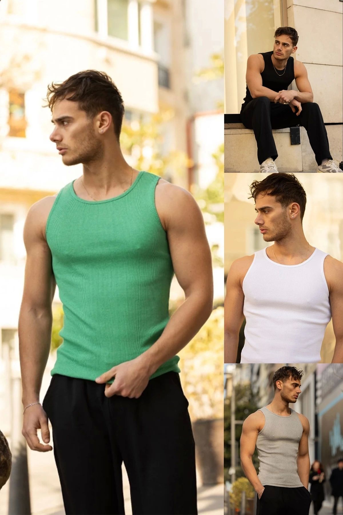 SESUME Halter Yaka Erkek Atlet – Sporcu Tipi, Likralı
