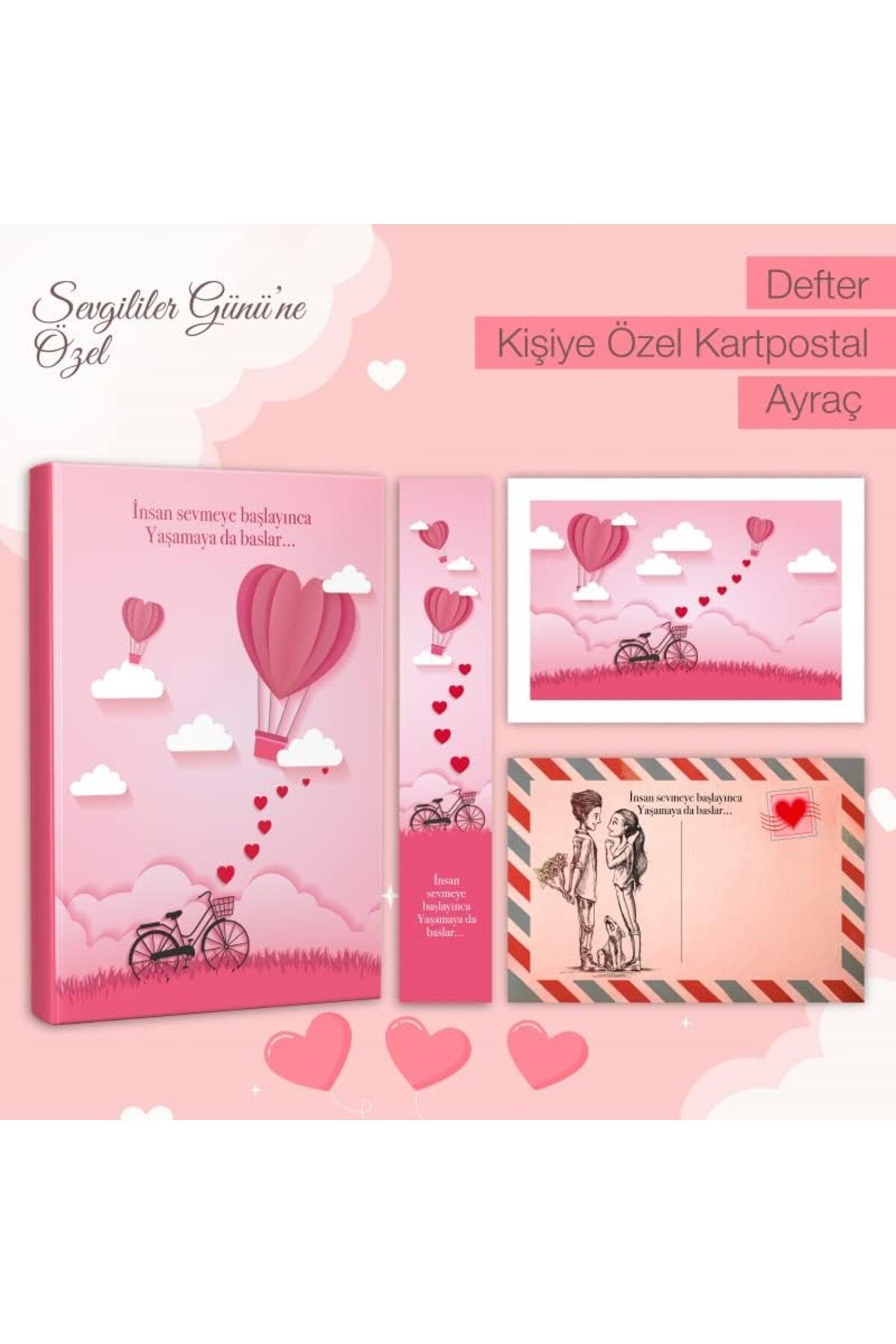STOREMAX daiviolastore Kitabevi Kişiye Özel Kartpostallı Hediye Seti - Pembe Gökyüzü 128 Sayfa Def