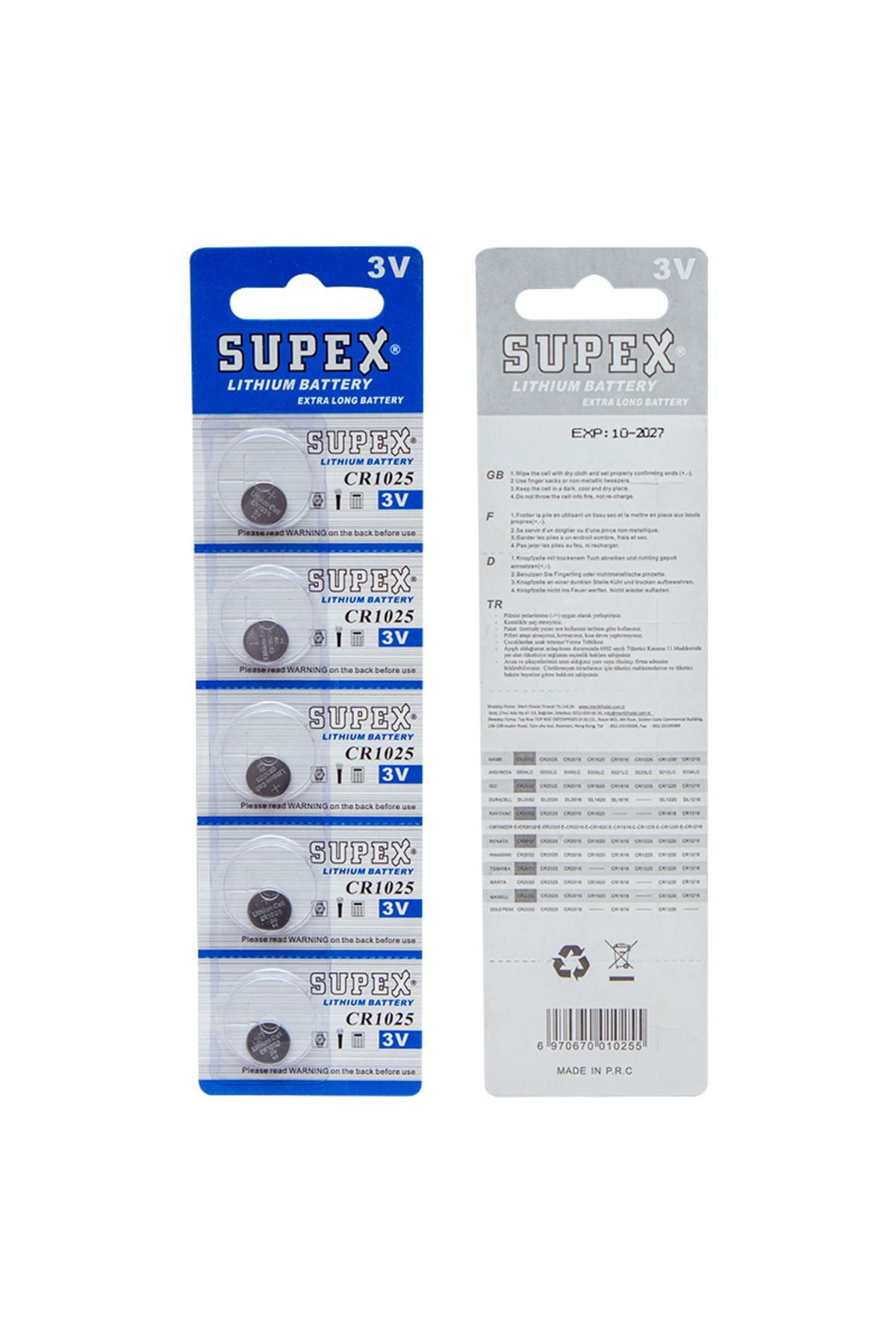 POEBGO FAMİLY'S SUPEX CR1025 3 VOLT LİTYUM PİL 5Lİ PAKET FİYAT (5162)
