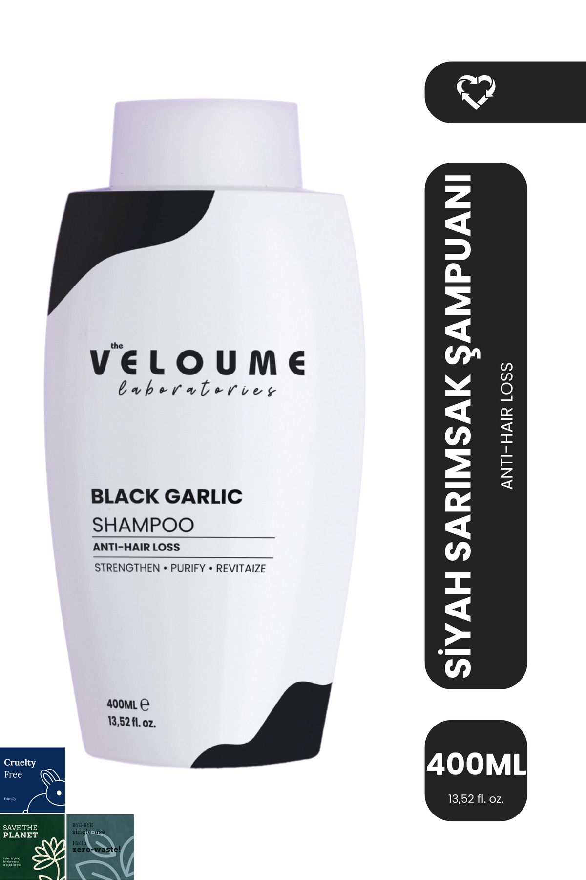 The Veloume Labs Dökülme ve Kepek Önleyici Siyah Sarımsak Şampuanı, Besleyici ve Onarıcı Etki, 400 ml