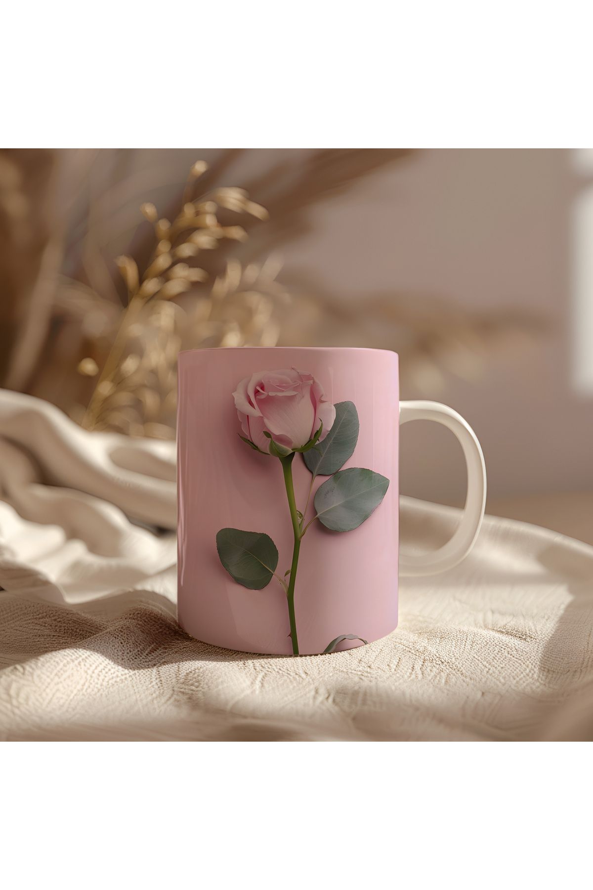 waspandhornet Pembe Gül Desenli Seramik Kupa