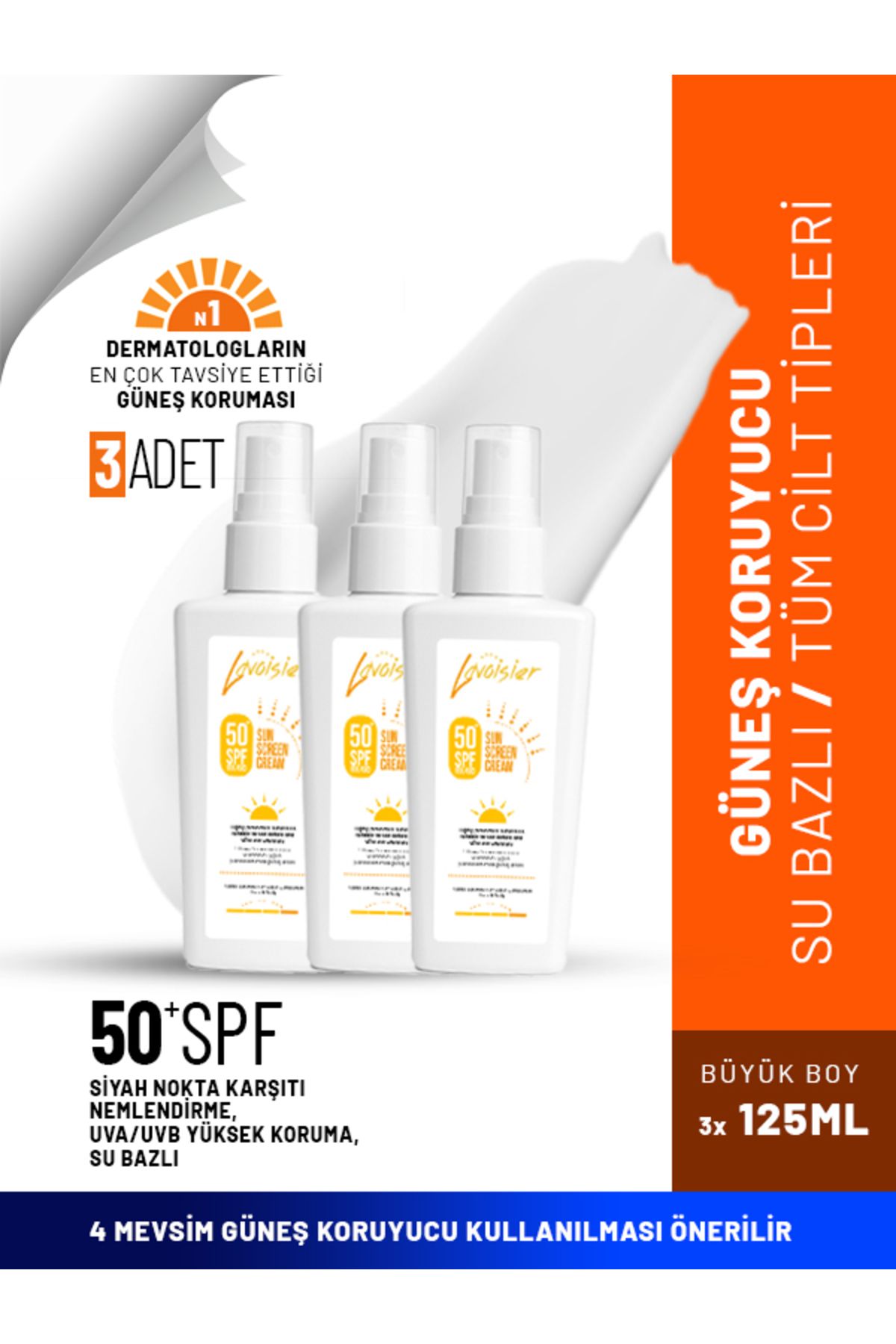 Lavoisier 50 Spf Yüksek Korumalı Yüz Ve Vücut Güneş Kremi 125ml X 3'lü Set Avantaj Paket