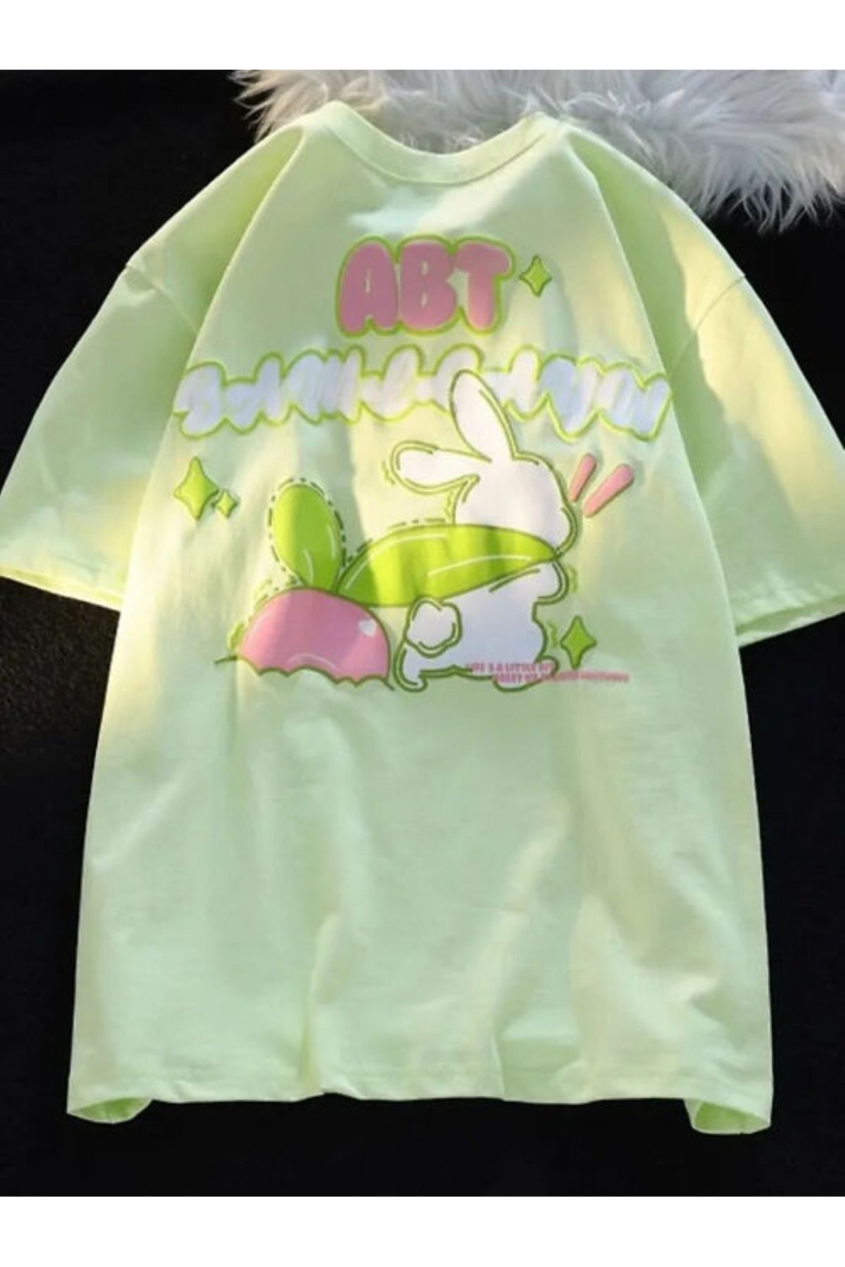 aynewmoda Sevimli Kawaii Tavşan Baskılı Pamuklu Tişört