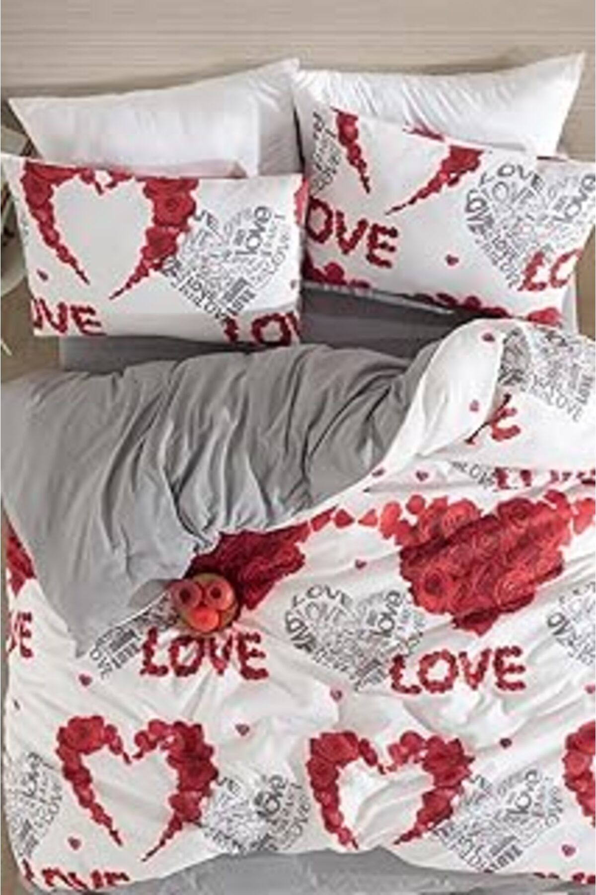 Mu Art Ahşap Pamuklu Çift Kişilik Nevresim Seti | Nevresim Ve Yastık Kılıfı | Çarşafsiz Love